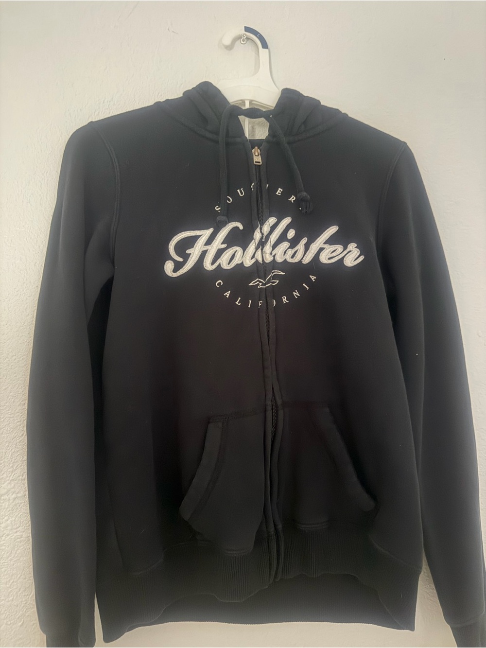 Hollister Women's Black Zip-Up Hoodie Sweater